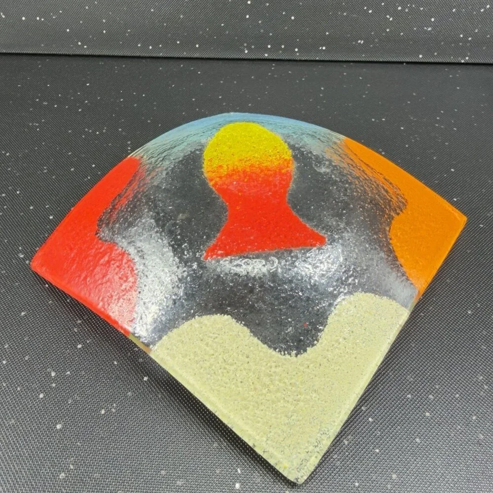 Square Fused‎ Art Glass Multicolor Dish Plate With Fish Textured Trinket Holder